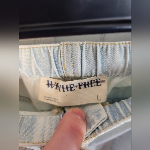 NWOT Free People Light Wash Blue Relaxed Pants Drawstring Cuffs and Waist Large - Picture 2 of 6